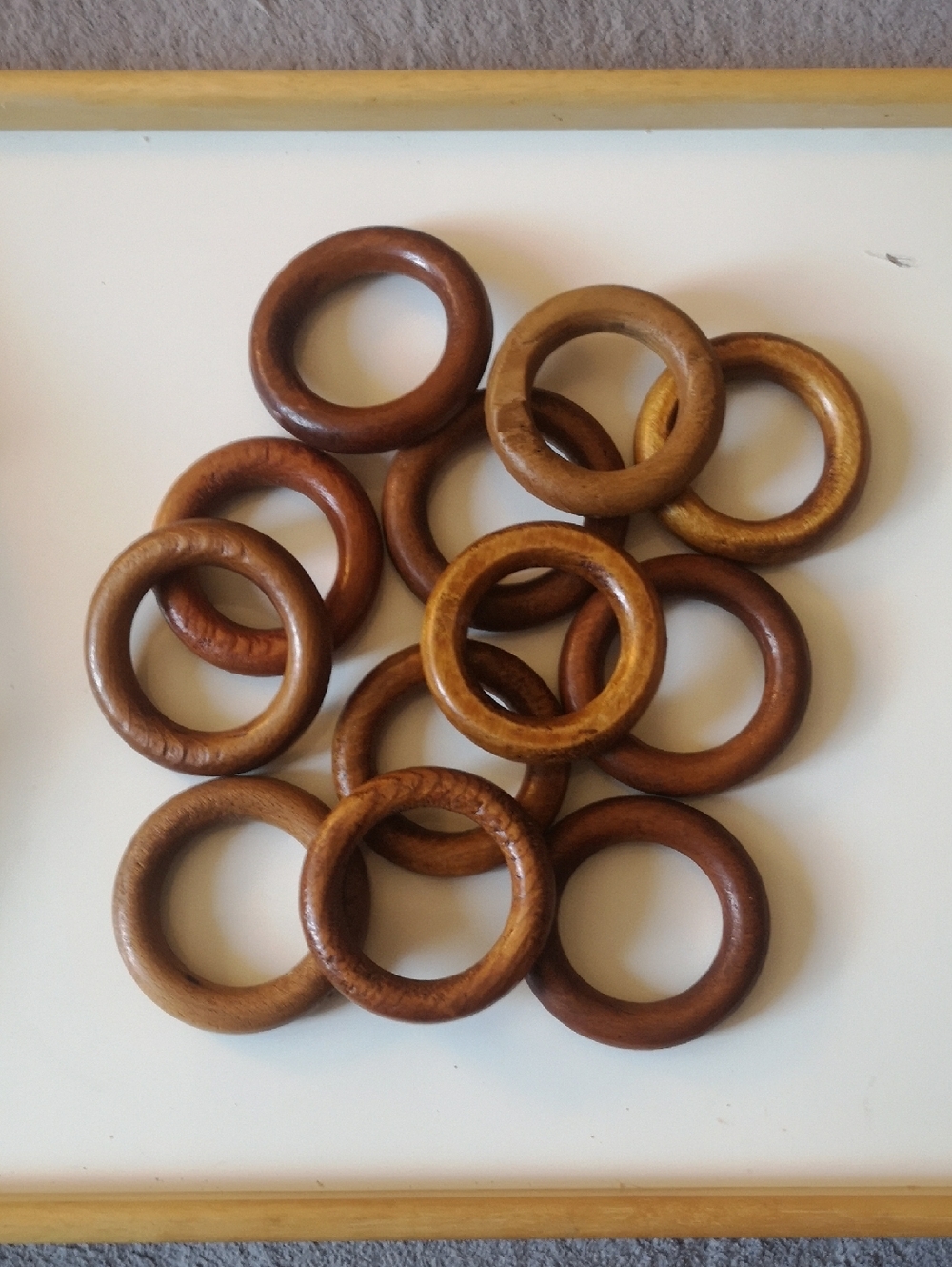 Set of 12 Vintage (Maybe Antique) Solid Wood Round Curtin Rings or for Crafts